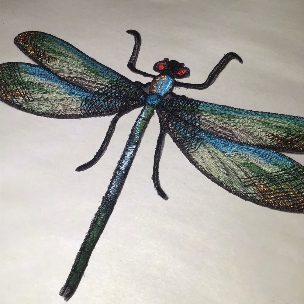 Embroidered Dragonfly Patch - Blue & Green Accent